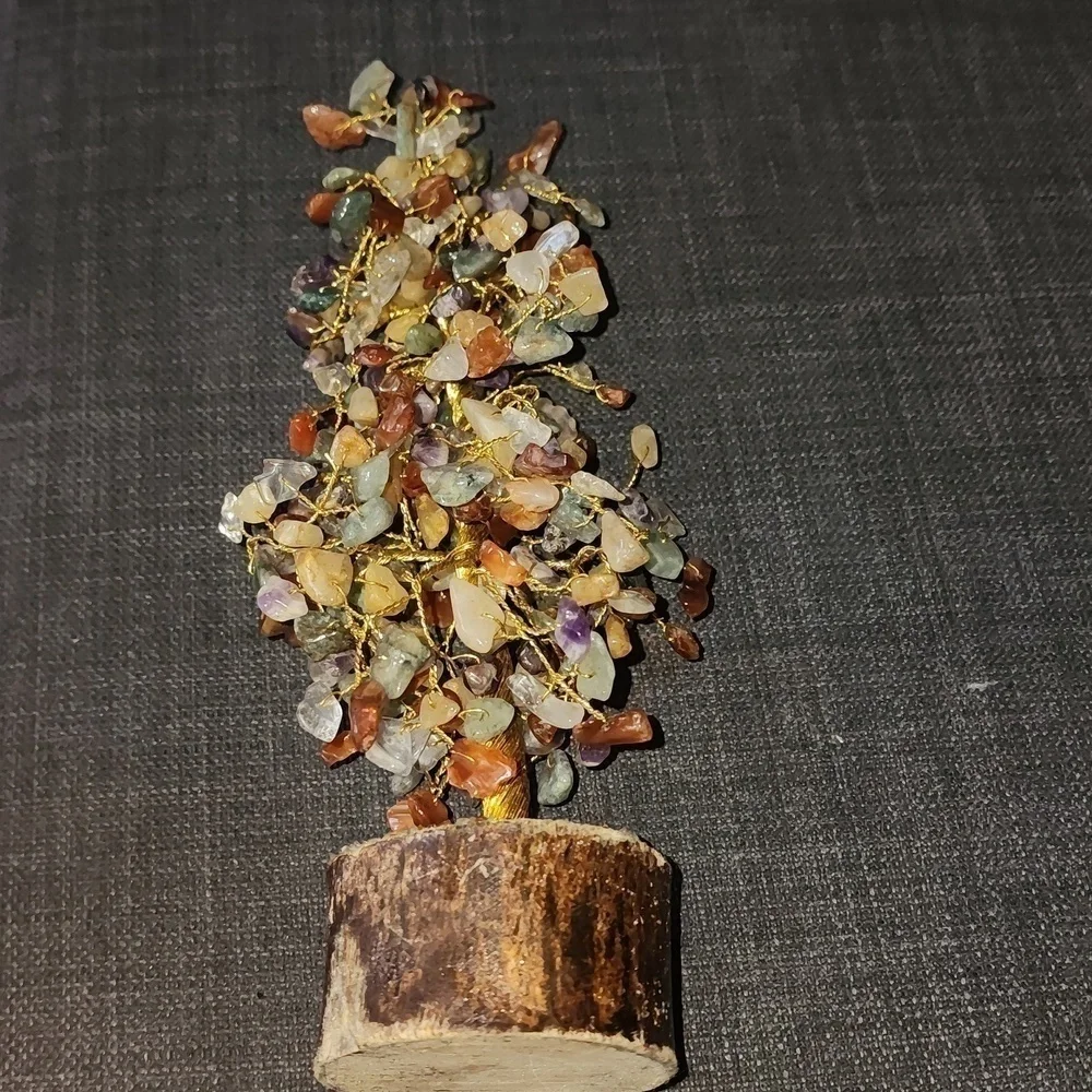 CHAKRA CRYSTAL NATURAL GEMSTONE BONSAI MONEY TREE HOME DECOR Wood Base - Picture 2 of 6